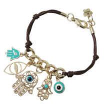 Evil Eye y Fatima Hand on Leather Thread Bracelet (XBL13491)